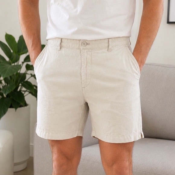Zara Other - Zara Linen Cotton Bermuda Chino Shorts Oatmeal Beige Relaxed Fit Men's Size 32